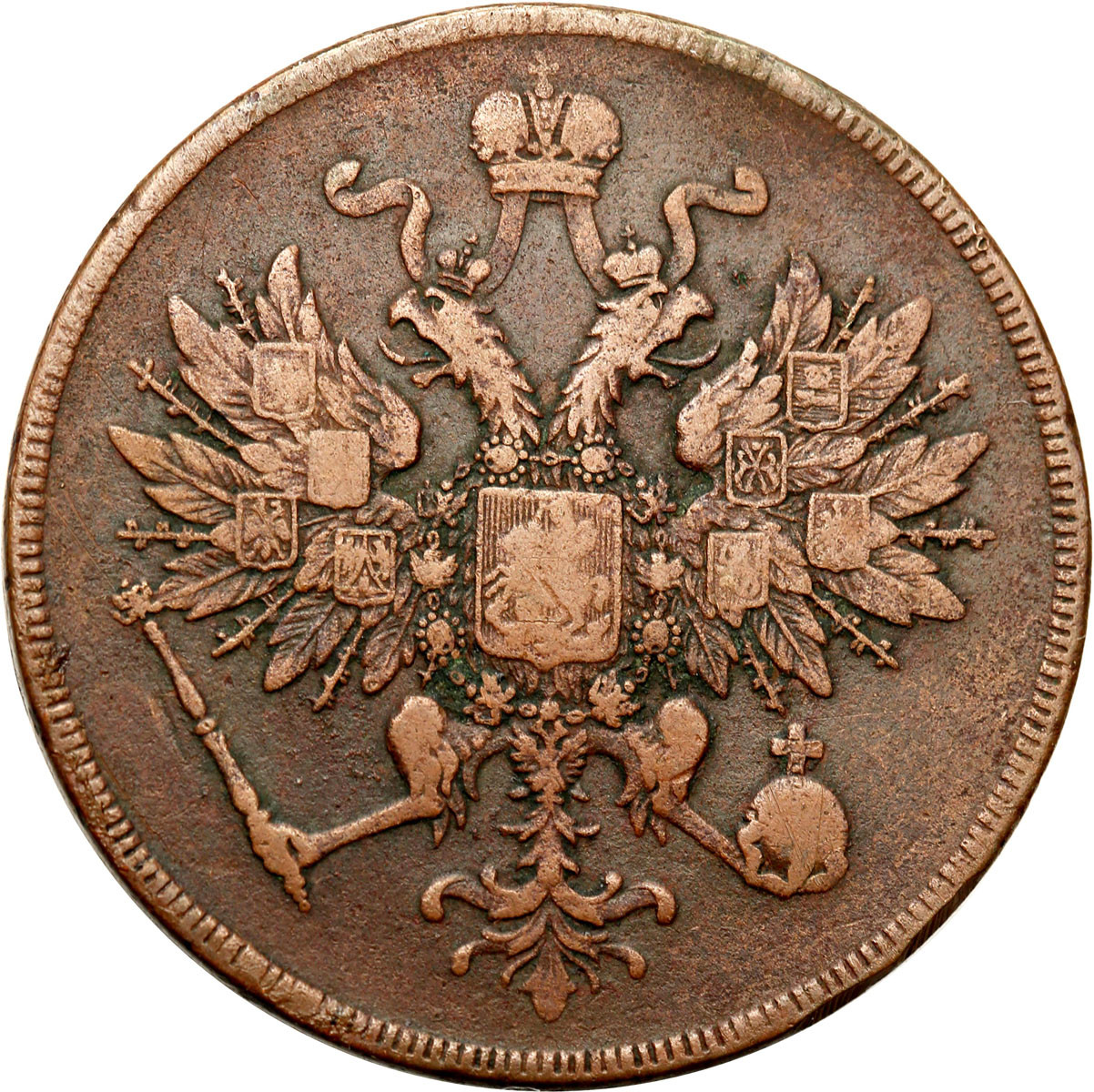 Polska XIX w./Rosja. Aleksander II. 3 kopiejki 1860 BM, Warszawa - RZADKIE